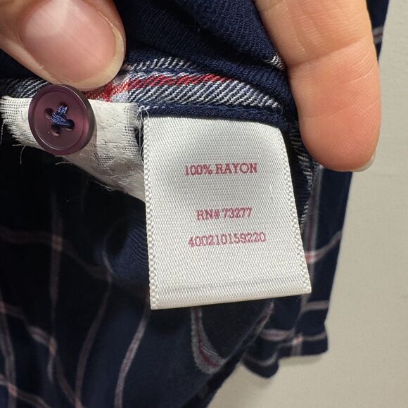 SO Button Up Flannel Perfect Shirt Relaxed Top Navy & White Checkered Womens XL - Picture 4 of 7